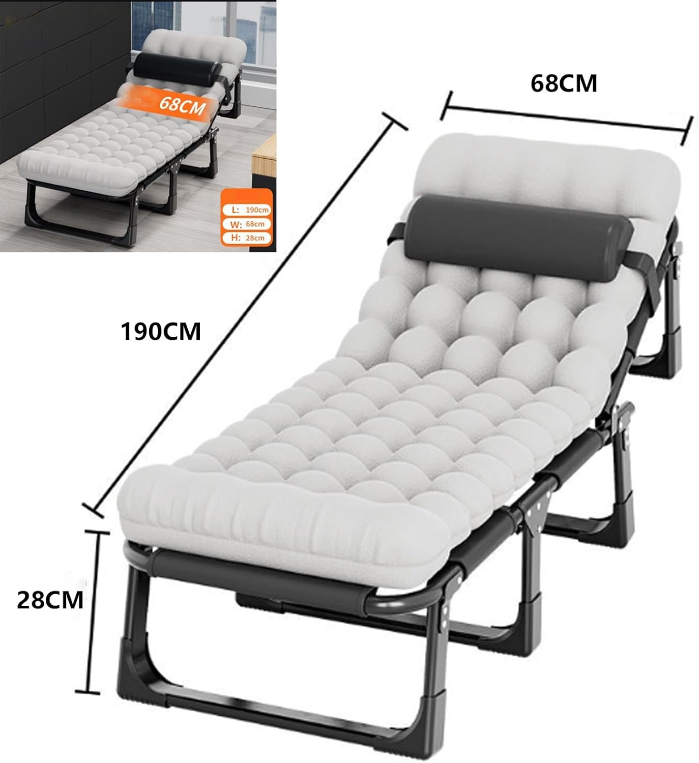 Folding Bed with Mattress, Foldable Camping Cot for Adults Portable Guest Beds with 4 Adjustable Positions for Home Office Indoor Outdoor Camp Beach Vacation(190 * 68 * 28cm)