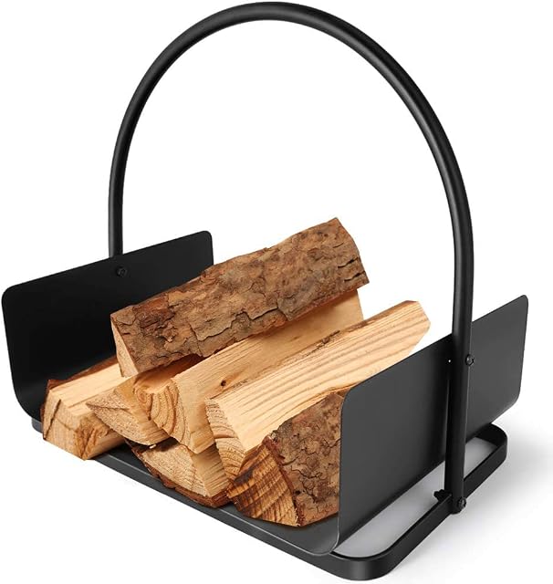 Amagabeli Fireplace Log Holder 17 x 12 x 17inch Firewood Strong Log Baskets for Wood with Handles Steel Wood Cradle Storage for Wood Stove Hearth Log Carrier for Kindling Indoor Outdoor Coal Holder