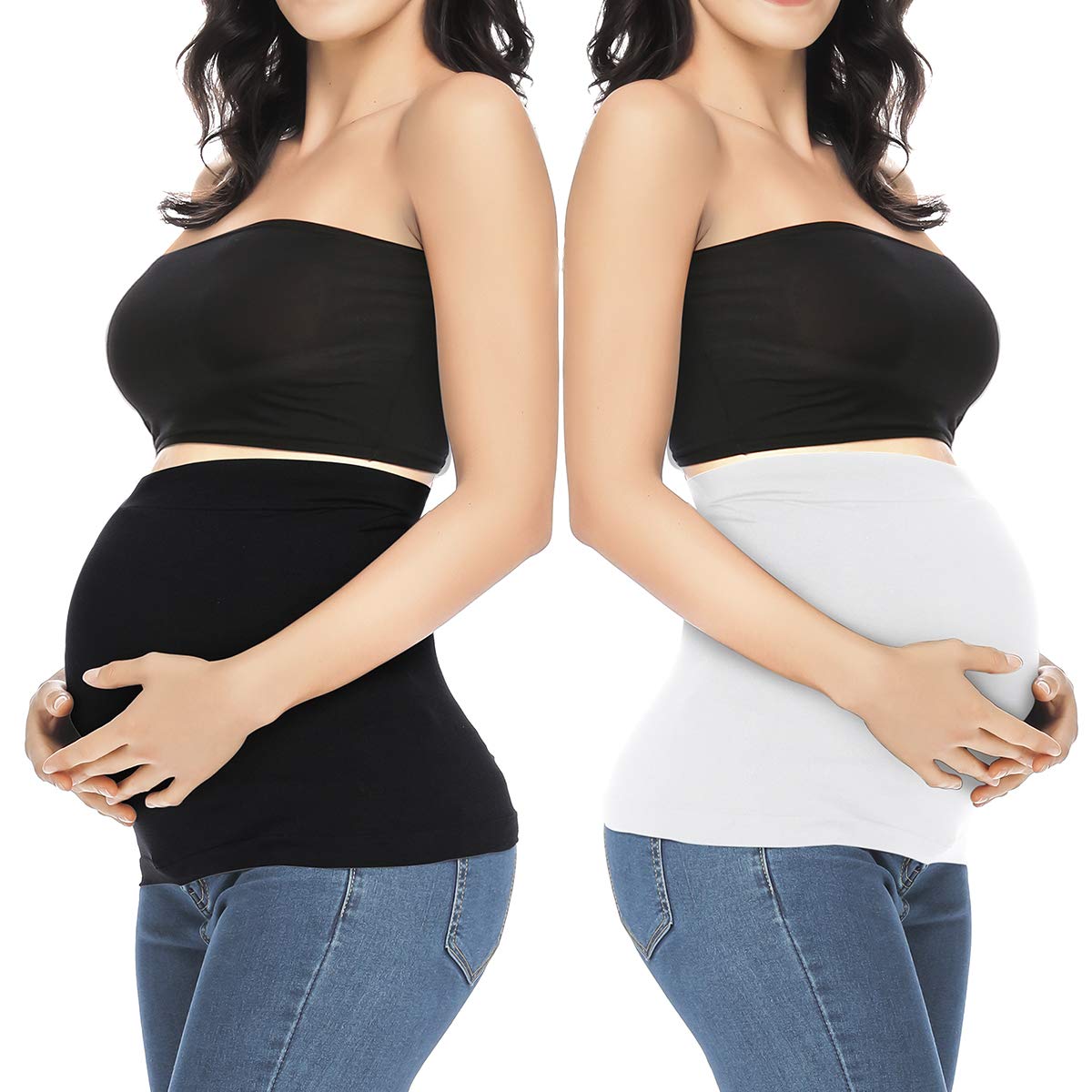 YeshapeYeshape Belly Band For Pregnancy with 2 PC of Waist Extenders for All Stages of Pregnancy Postpartum Soft Adominal Support, Black + White, 5
