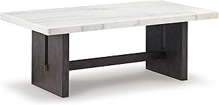 Signature Design by Ashley Burkhaus Traditional Rectangular Coffee Table with Marble Tabletop, Dark Brown & White