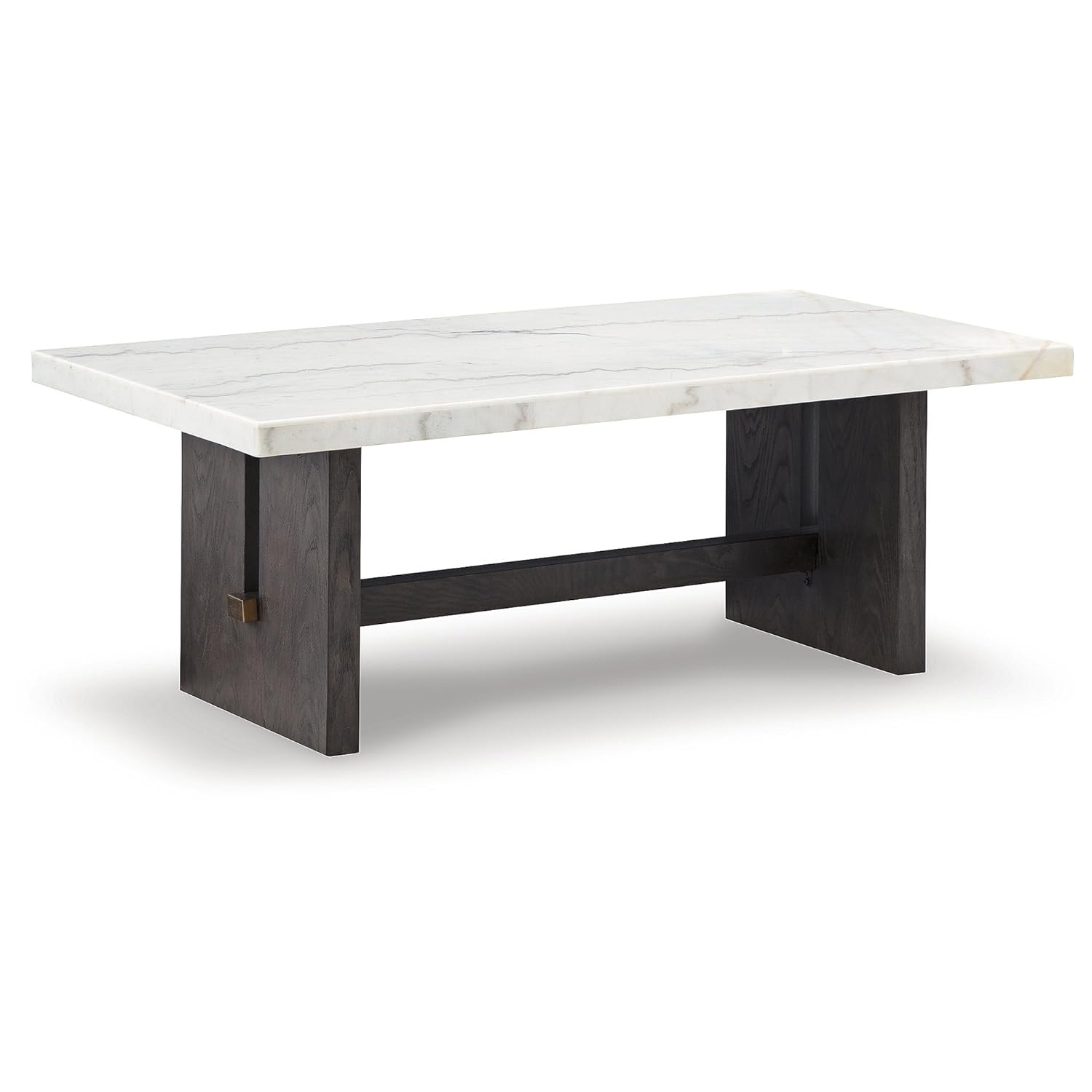 Signature Design by Ashley Burkhaus Traditional Rectangular Coffee Table with Marble Tabletop Dark Brown White