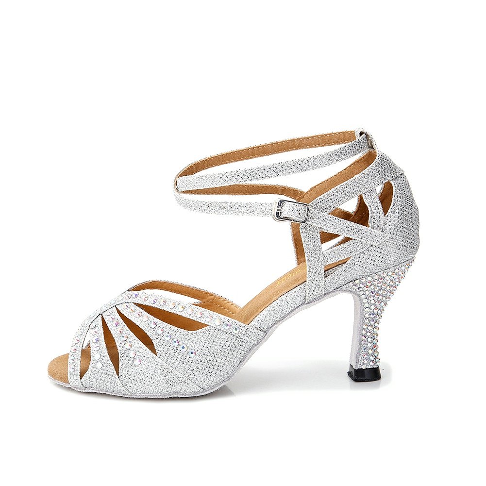TTdancewear Women Silver Rhinestone Ballroom Dance Shoes Latin Salsa Performance Dance Shoes 7 Silver-2.5inch Heels