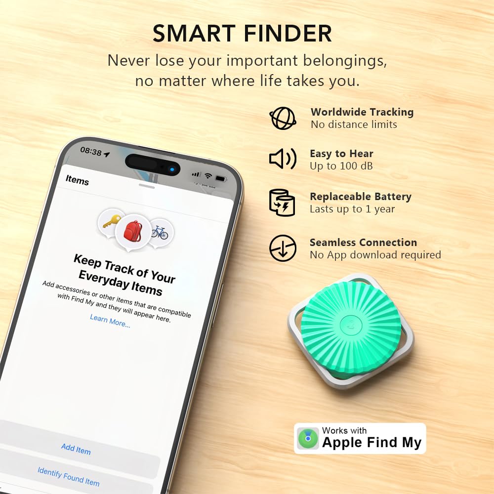 JianHan Key Finder Luggage Tracker Tag Works with Apple Find My [Certified] Track Your Keys,Wallet,Luggage,Backpack Bluetooth Tracker and Item Locator (Cyan)