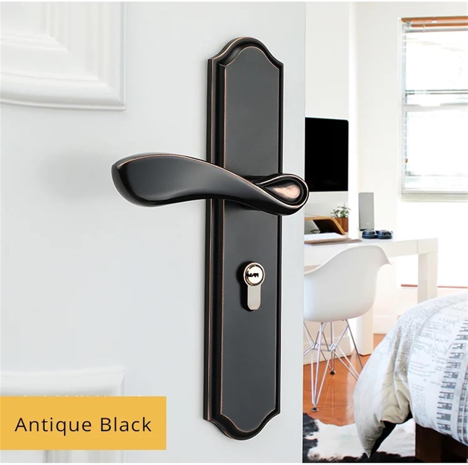 Mute Room Door Lock Zinc Alloy Interior Door Lock Handles Gate Lock Furniture Hardware 1Pcs(Antique Black_50MM)