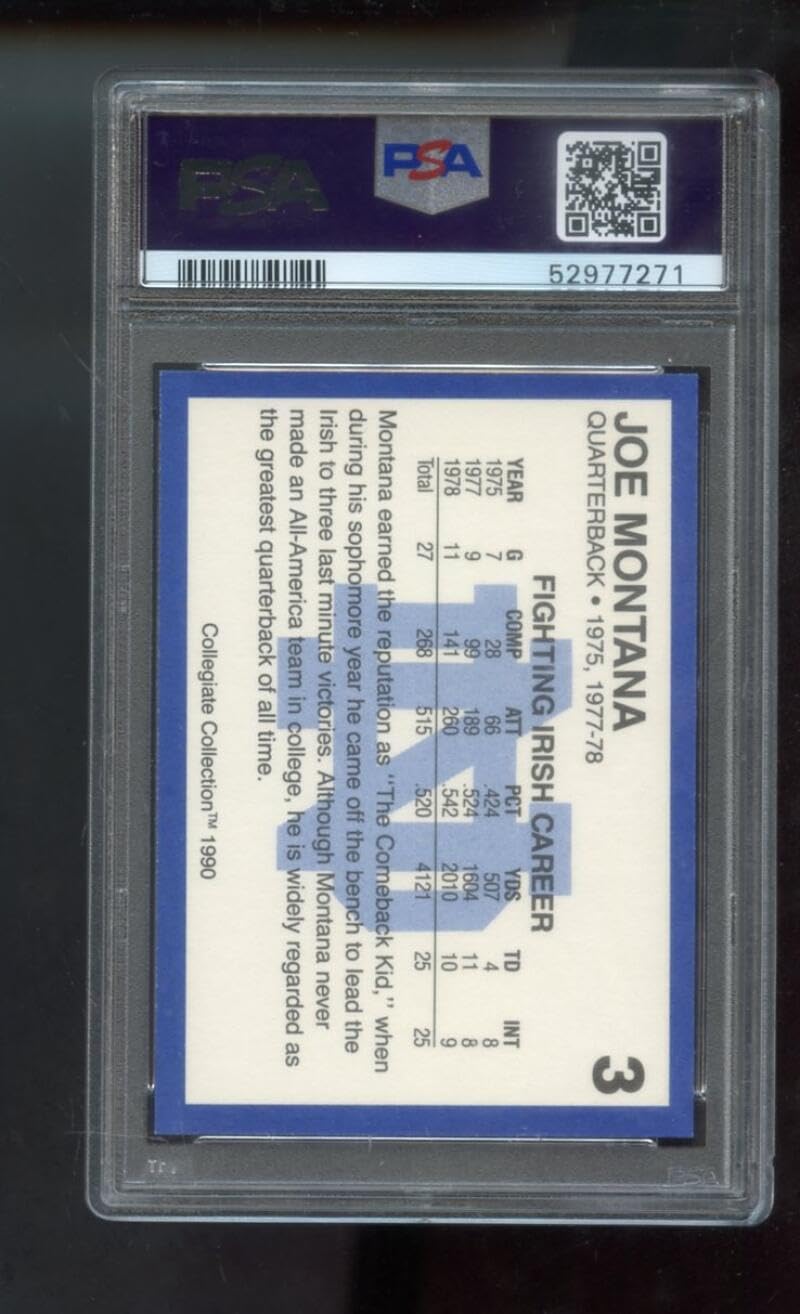 1990 Notre Dame Fighting Irish PROMO Collegiate Collection #3 Joe Montana Graded Football Card PSA 8