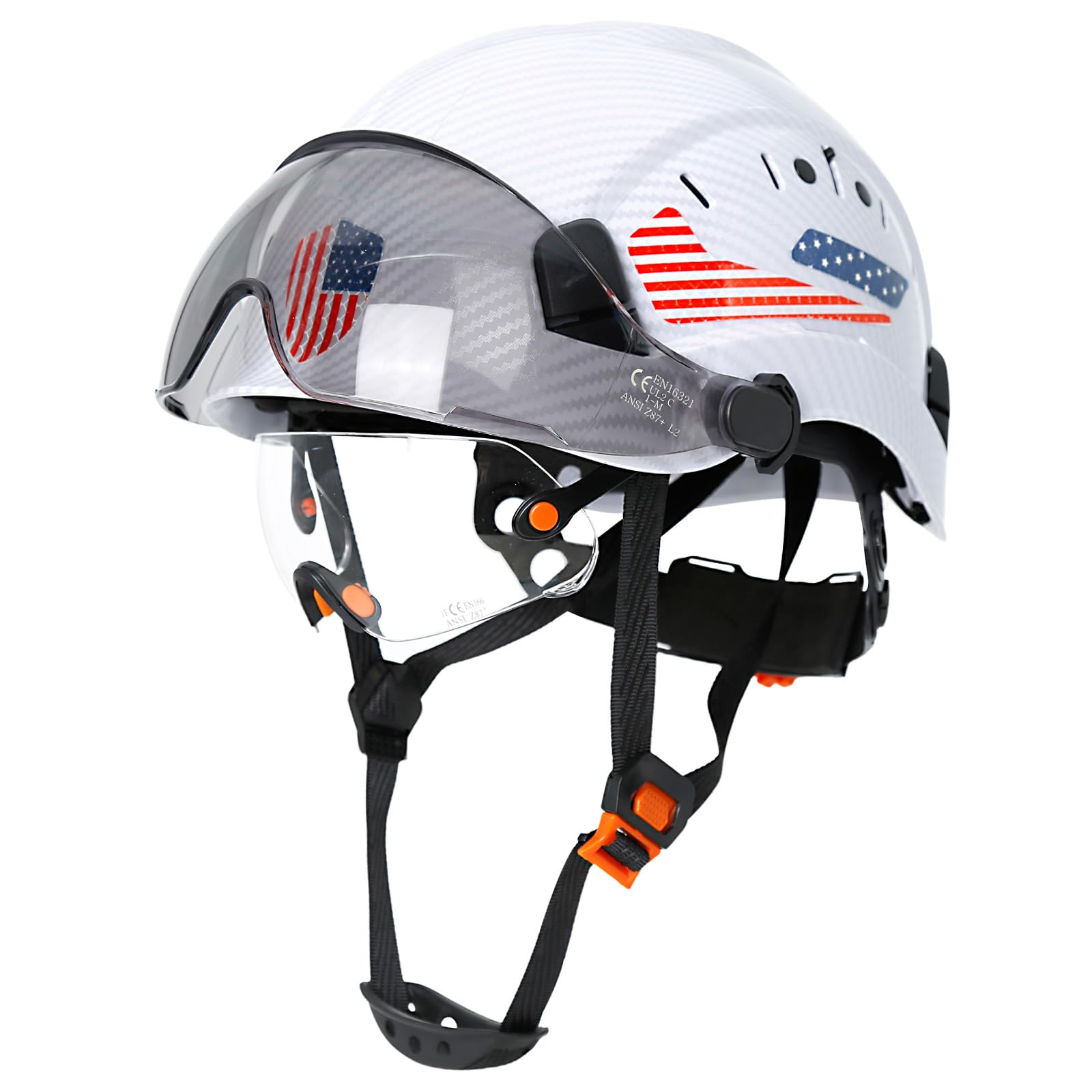 Perldverge OSHA Approved Construction Hard Hat with Dual Visor - Vented Hard Hats with Visor Sun Glasses, ANSI Z89.1 Type 1 Class C Chainsaw/Arborist