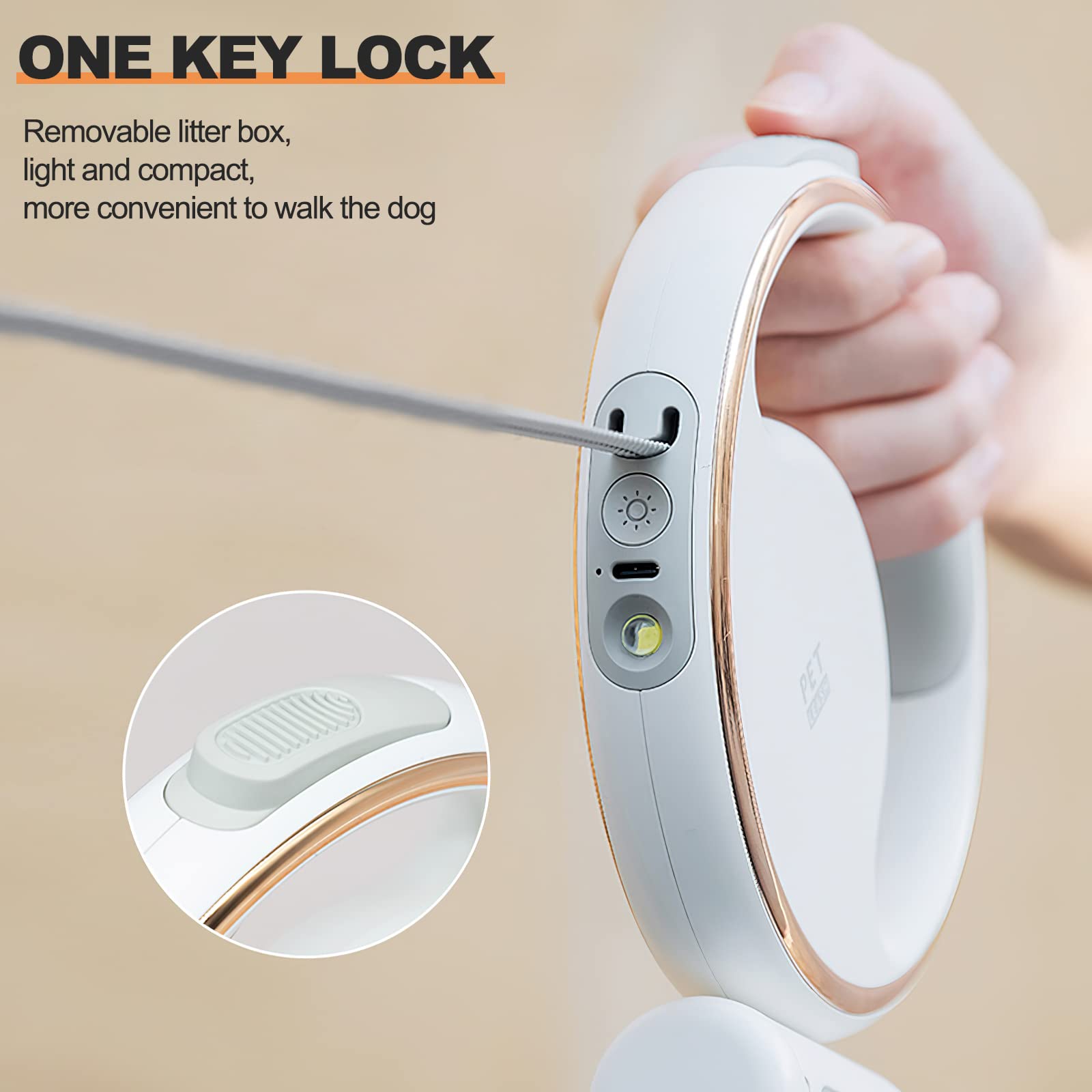 Galatée Laisse pour Chien Rétractable, Laisse Extensible De 3 m avec Lampe De Poche LED, Laisse pour Chien sans Enchevêtrement à 360° avec Distributeur De Sacs Poubelle(Blanc)
