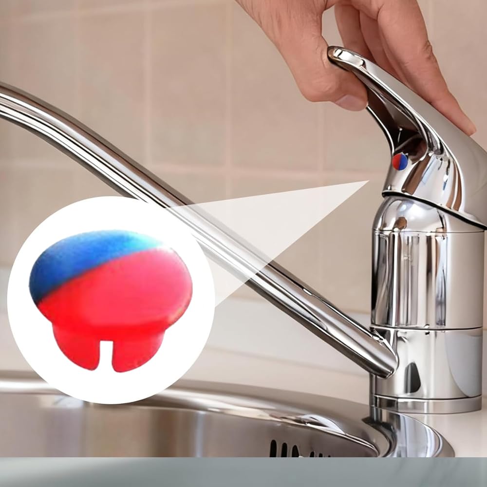 12 Pcs Hot and Cold Water Faucet Indicator Tap Insert Index Buttons Parts for 6.8mm Holes Red Blue Temperature Caps Accessories Kitchen Bathroom (Red Blue, 6 * 9mm) - 4