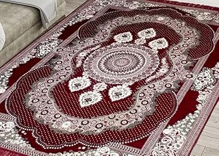 RUGSZONE Carpet|Water Absorption Kalamkari Paisley Pattern Floor Mat|Velvet Sitting Carpet for Hall, Living Room, 5x7 Feet (Maroon)