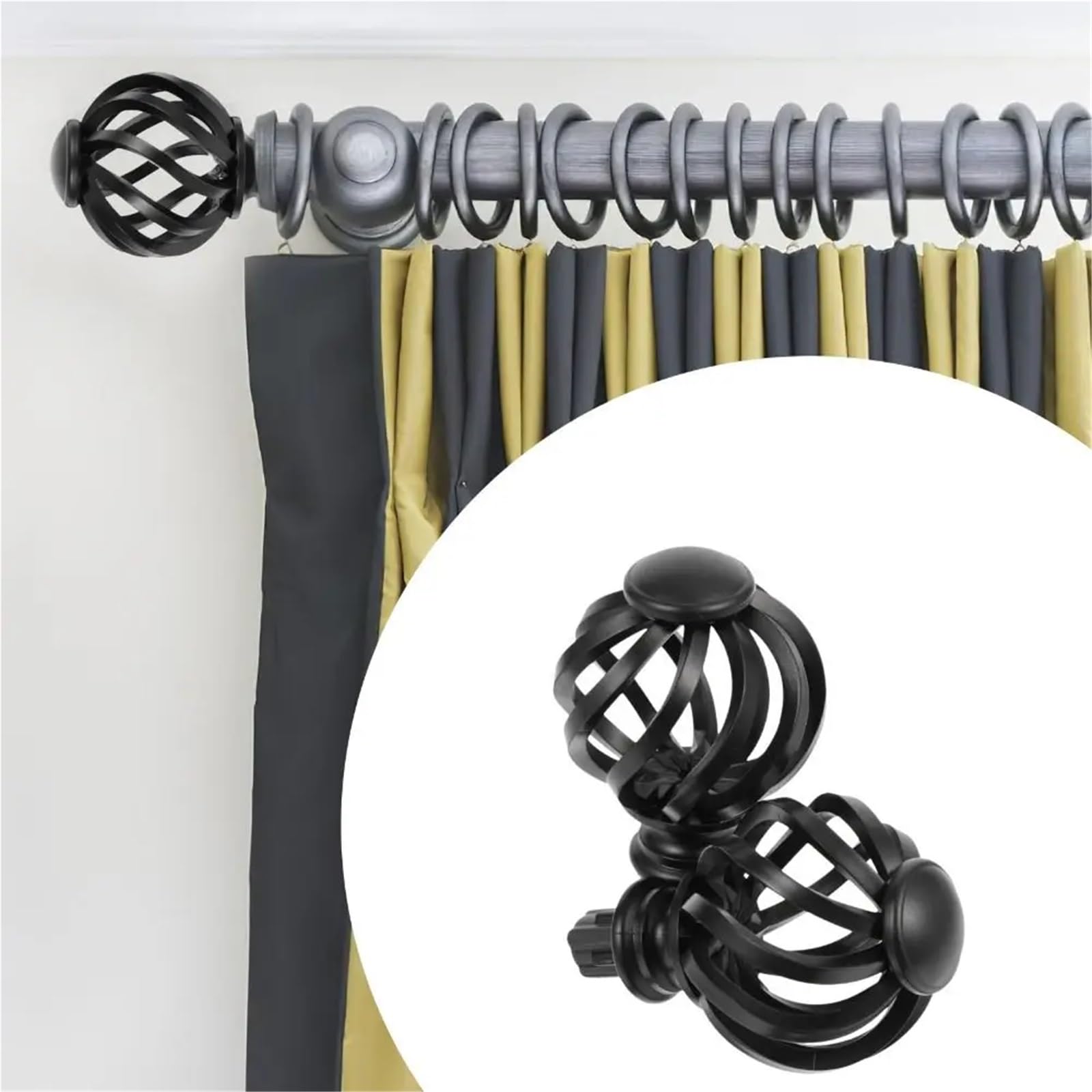 końcówki karniszy, Końcówki drążków do zasłon do drążków 3/4 cala, 2 sztuki, srebrne, czarne(Black)