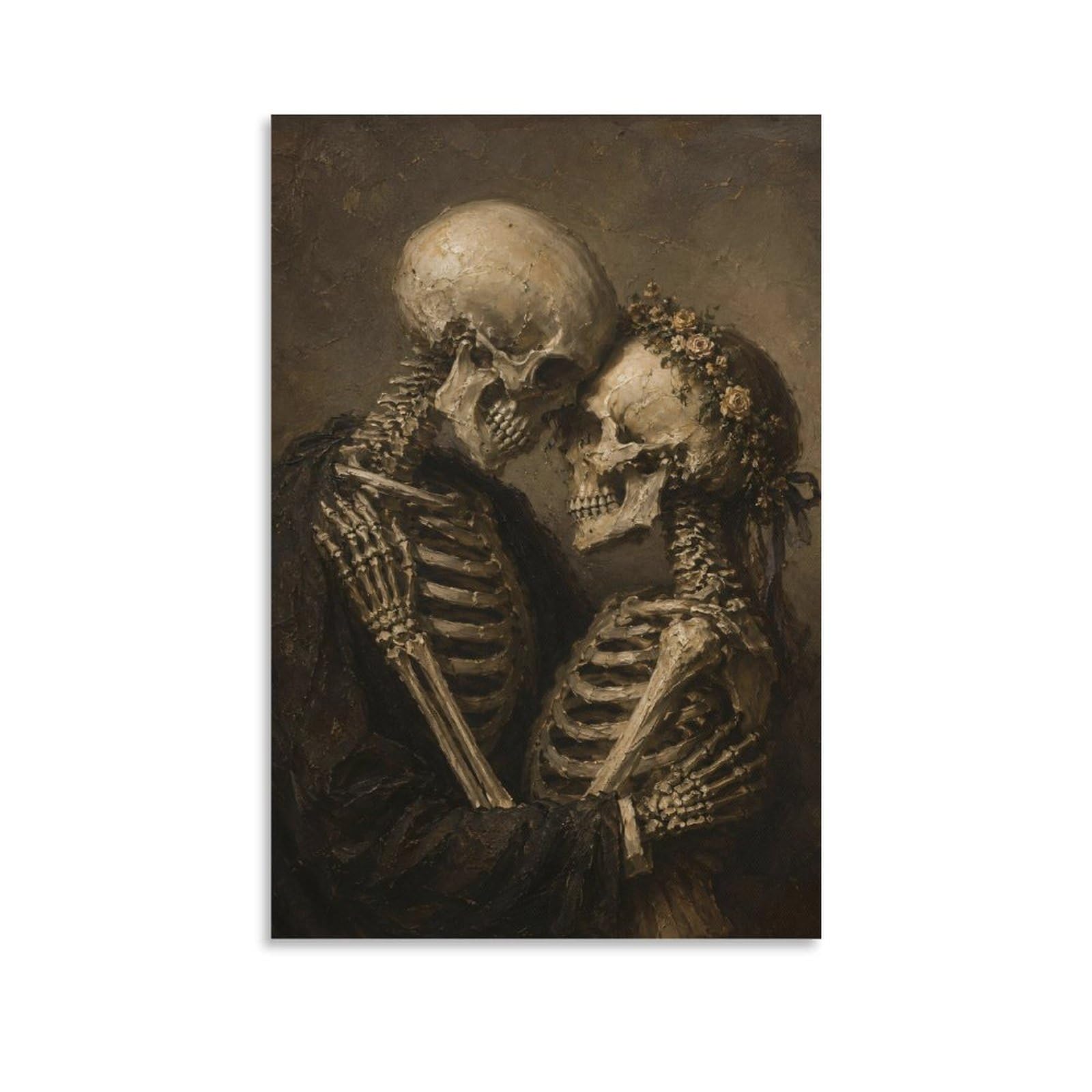 W7C8U2X3 Sepia Skeleton Couple Canvas Wall Art, Gothic Fantasy Wall Art