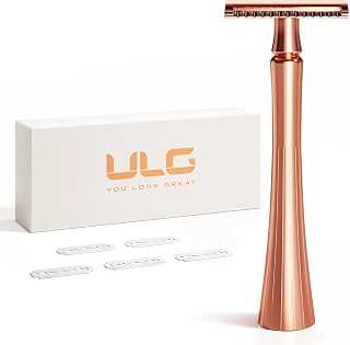 Double Edge Safety Razor, Single Blade Razors for Women Men, 1 Blade Razors with 5 Refills, Reusable Razor for Shaving and Travel, Plastic Free, Rose Gold