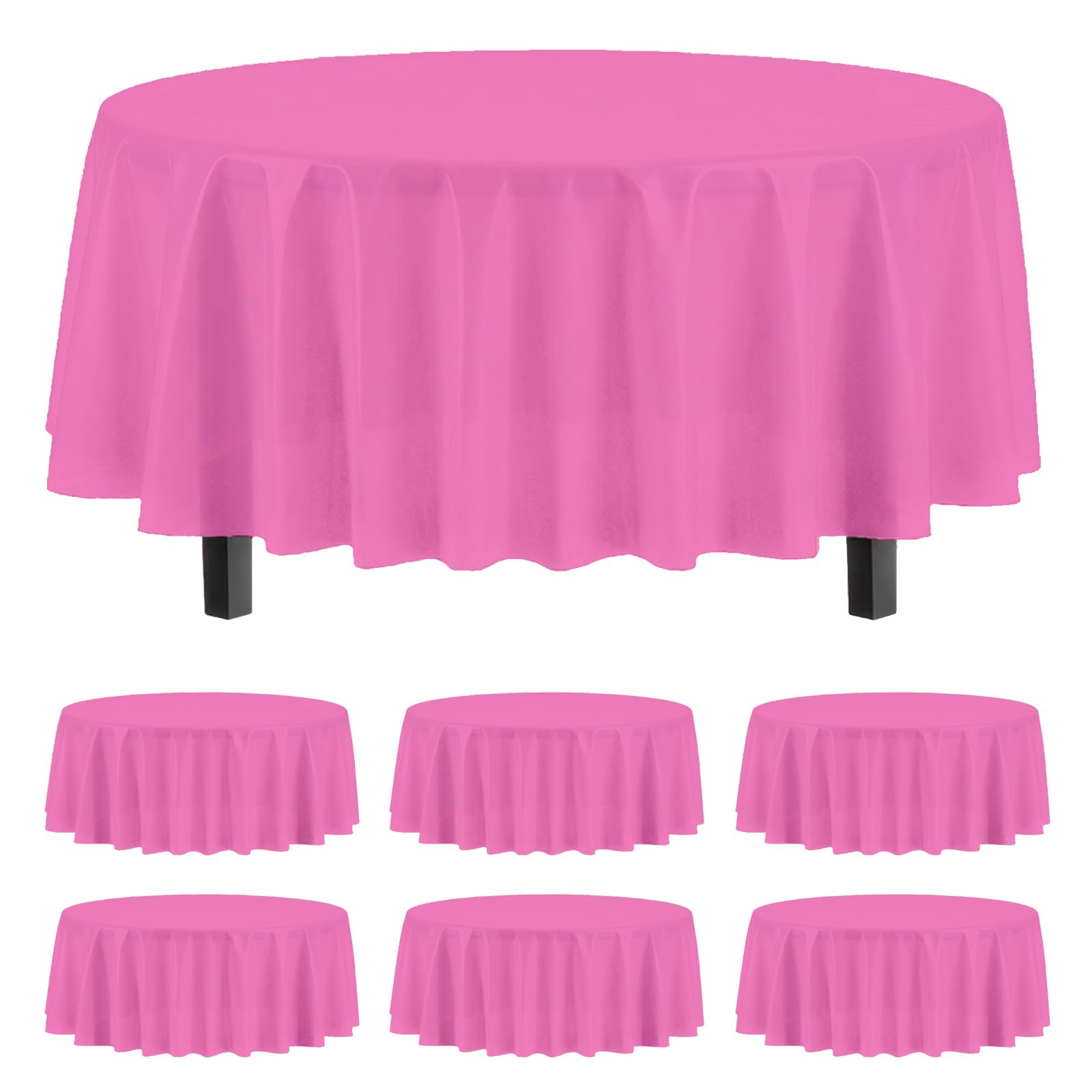 Ldzzuo 6 Packs Round Disposable Table Covers, 213cm/84 inch Plastic PEVA Decorative Tablecloths, Wipeable Waterproof Large Circular Table Cloths for Picnic,Baby Shower,Wedding,Birthday Parties(Rose)