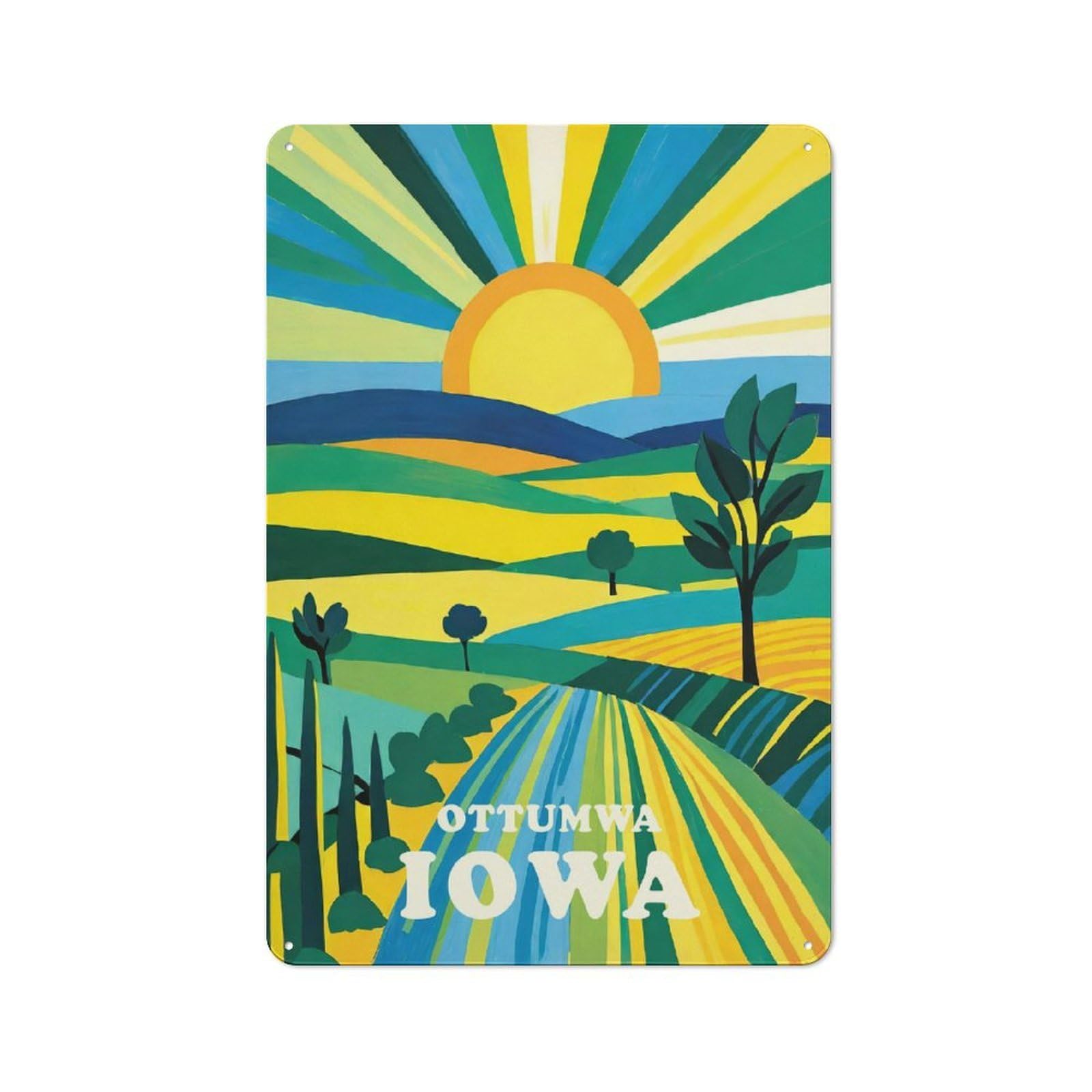 Ottumwa Iowa Sunset Decorative Metal Plaque, Bright Printed Design, for Washroom, Small Wall Space Or Hallway, 30x20cm