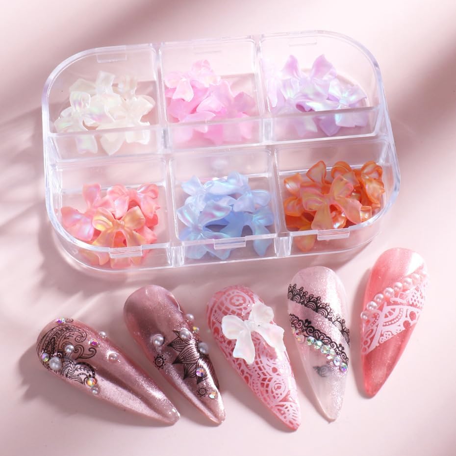 Miniatura 5 de Abalorio de uñas con lazo Aurora con lazo para uñas acrílicas, bonito diseño de mariposa de resina 3D con nudo de lazo para manualidades, accesorios