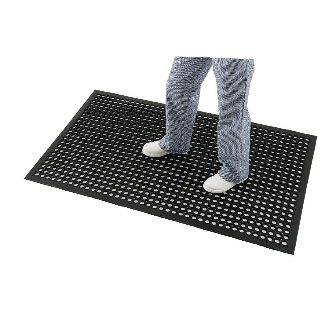 Jantex Tapis Anti-Fatigue en Caoutchouc, Noir, Résistant aux Glissades et Graisses, Trous de Drainage Ergonomiques, Lavable, Dimensions: 1500 x 900mm / 59 x 35 pouces | DP206