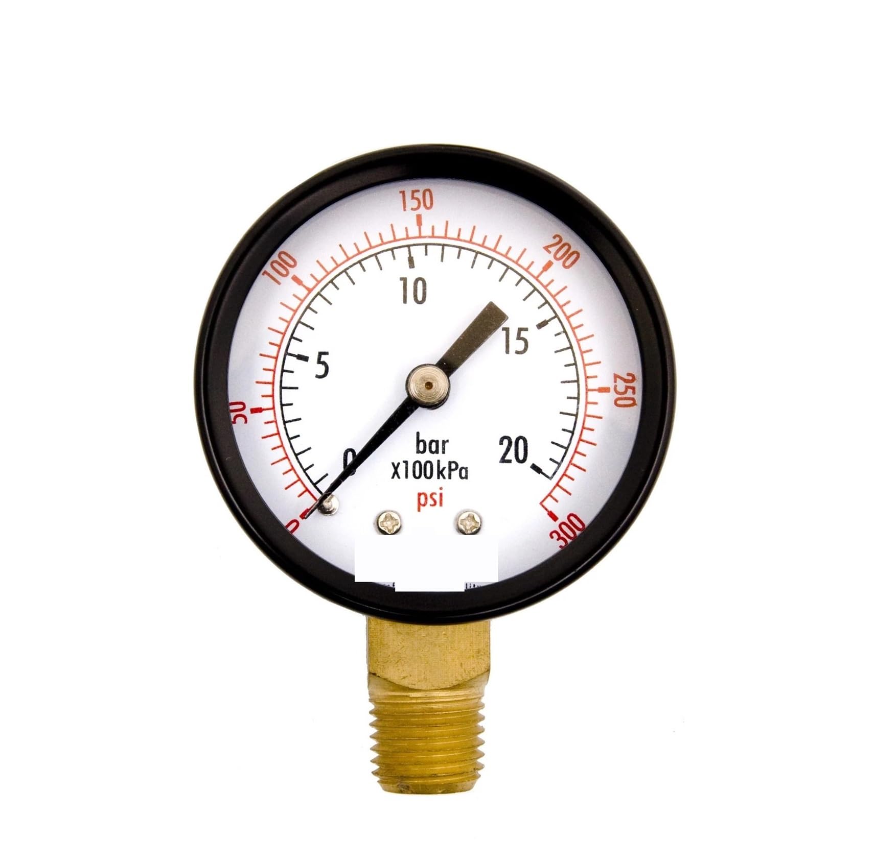 Manómetro de presión for uso general 1-1/2", acero negro, NPT 1/8", montaje inferior, 0-300 PSI
