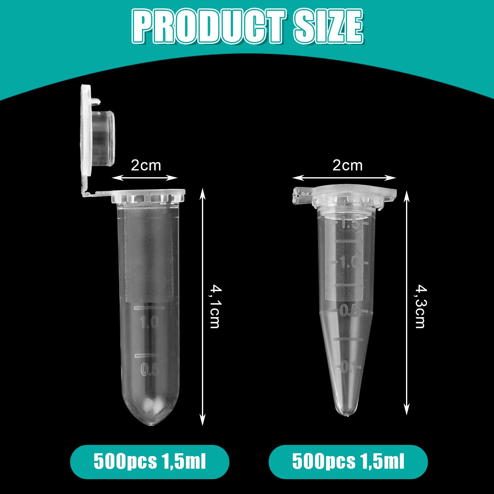 DAJAVE Lot de 1000 tubes de centrifugeuse 1,5/2 ml - Récipients de réaction - Tubes à microcentrifuger transparents en plastique - Tubes à échantillons - Tubes à essai de centrifugeuse - Vial de