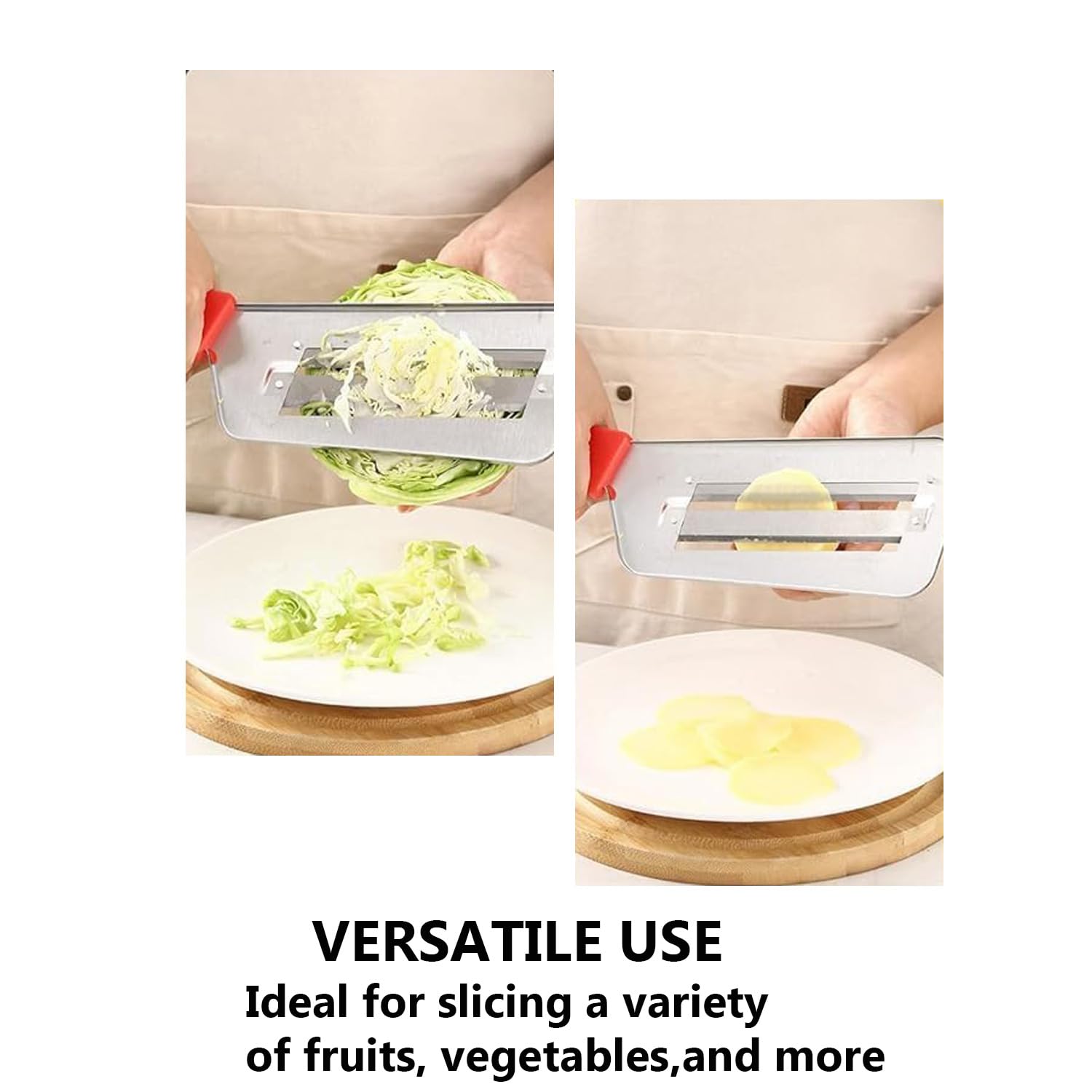 Trituradora de repollo de doble capa de acero inoxidable con mango antideslizante de mandolina para rebanar rallador verduras frutas queso 2