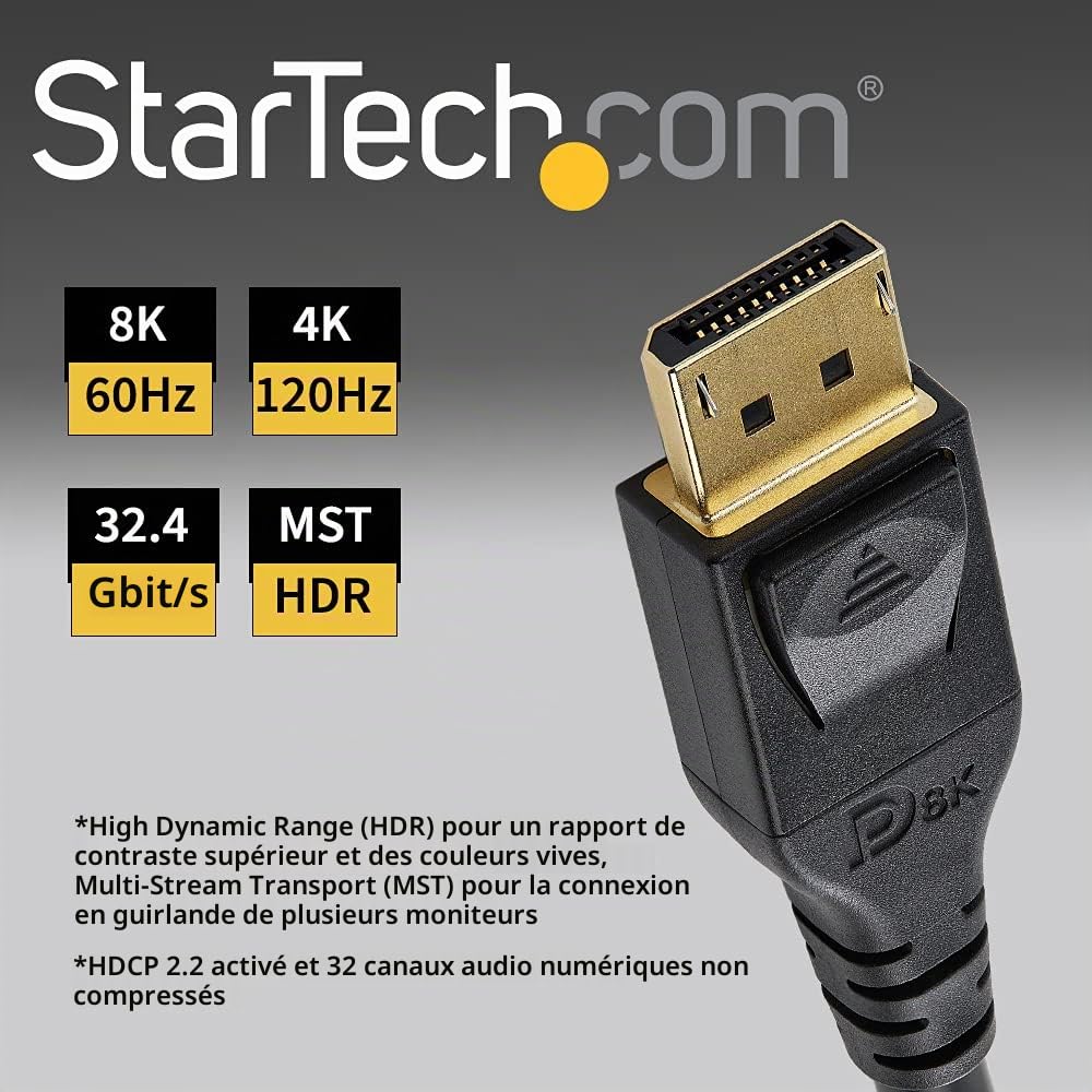 StarTech Câble DisplayPort 1.4 Certifié VESA 5m, 8K 60Hz, HDR, Noir