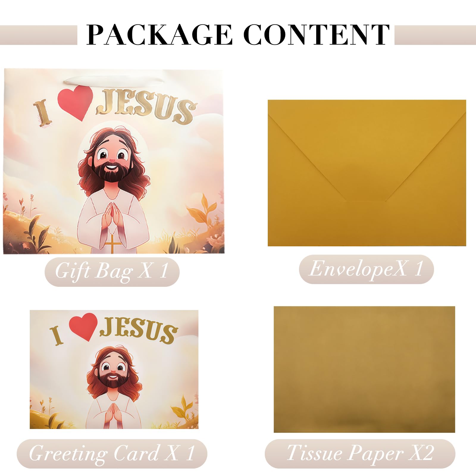 Pigeon Poros Baptism Gift Bag Set, Complete with Tissue Paper, Greeting Card & Envelope - Cute Chibi Jesus Design for Christian Gifts, Church Events, Religious Celebrations - 12.6x10.3x4.7 Inches, 1 Pc