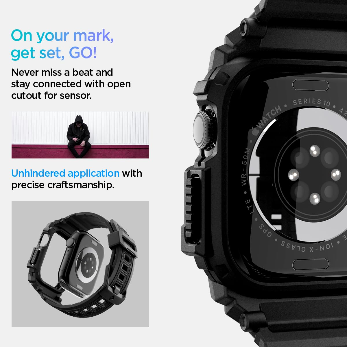 Spigen Rugged Armor Pro Hülle mit Armband Kompatibel mit Apple Watch 11/10 42mm (2025/2024)