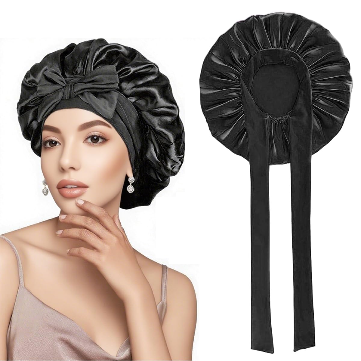 Garegce Silk Bonnet for Sleeping Adjustable Satin Sleep Cap with Elastic Band