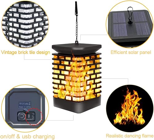 Miniatura 3 de arzerlize Faroles solares para colgar al aire libre decoraciones de jardín luces solares LED llama bailando decoración de patio camino paisaje