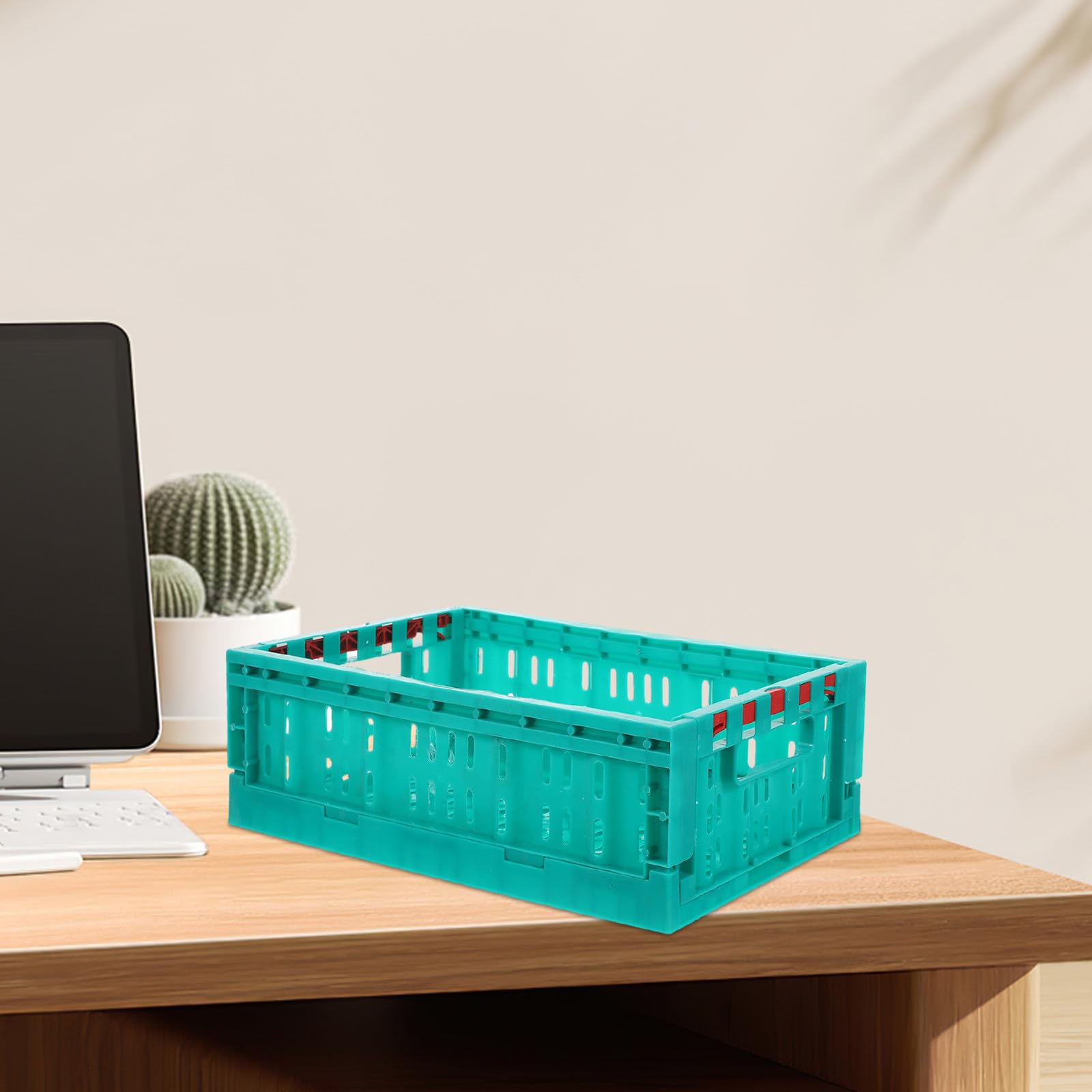 DOITOOL 2 Piezas Cestas Almacenaje Plegables de Plástico, Organizadores de Almacenamiento Transparentes para Cocina, Oficina, Dormitorio, Asas para Transporte y Diseño Ahorrador