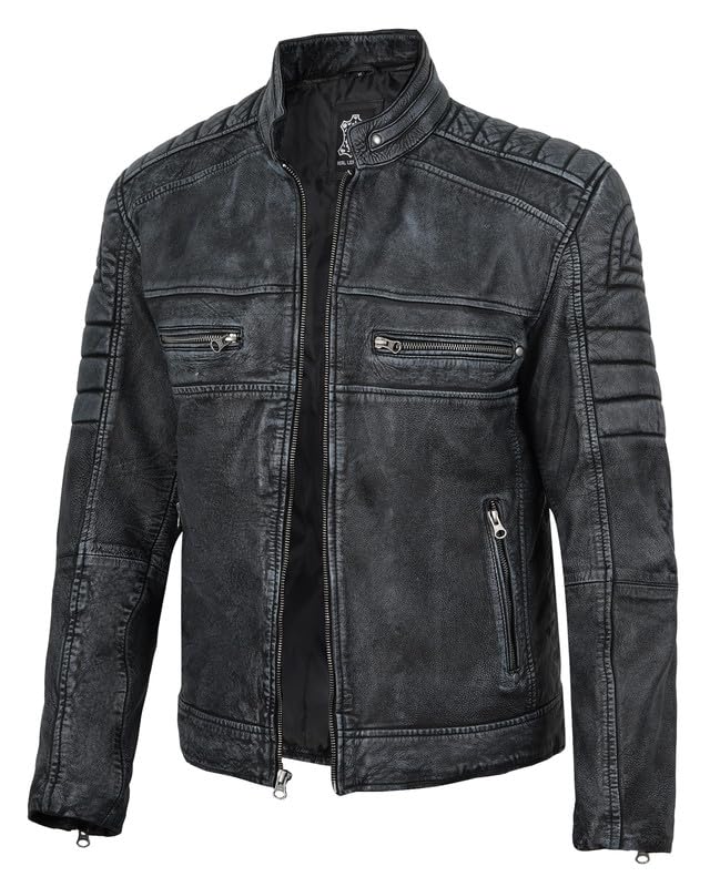 Image of Blingsoul Men's Leather Jacket - Real Lambskin Motorcycle Cafe Racer Biker Style Jacket