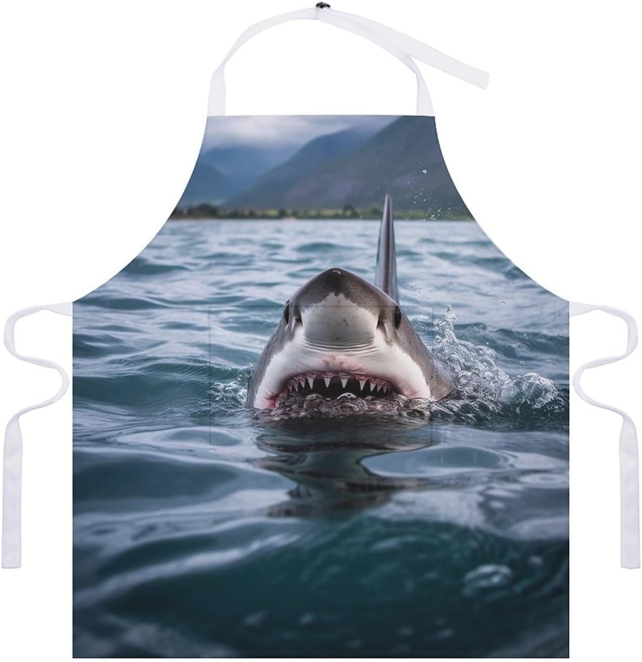 Shark in The Lake Chef Aprons with Pockets Personalized Adjustable Bib Apron for Men Women Fashion Waterproof Cooking Aprons Cute Funny Kitchen Apron for Work Home&Gift