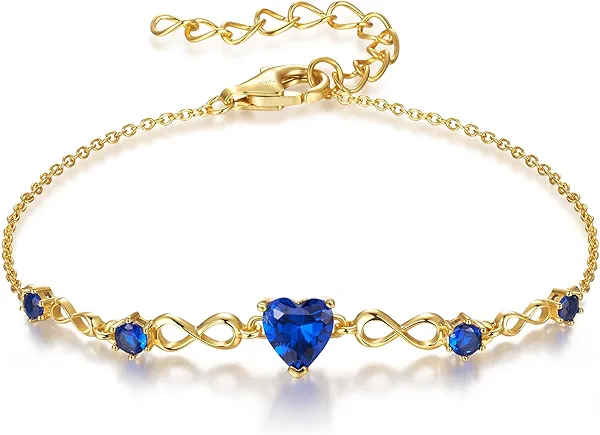 G&GEMSJEW Infinity Heart Birthstone Bracelets for Women, 925 Sterling Silver Women Charm Link Bracelet Adjustable, Birthday Anniversary Christmas Jewelry Gifts for Women Wife Mom Girlfriend Her