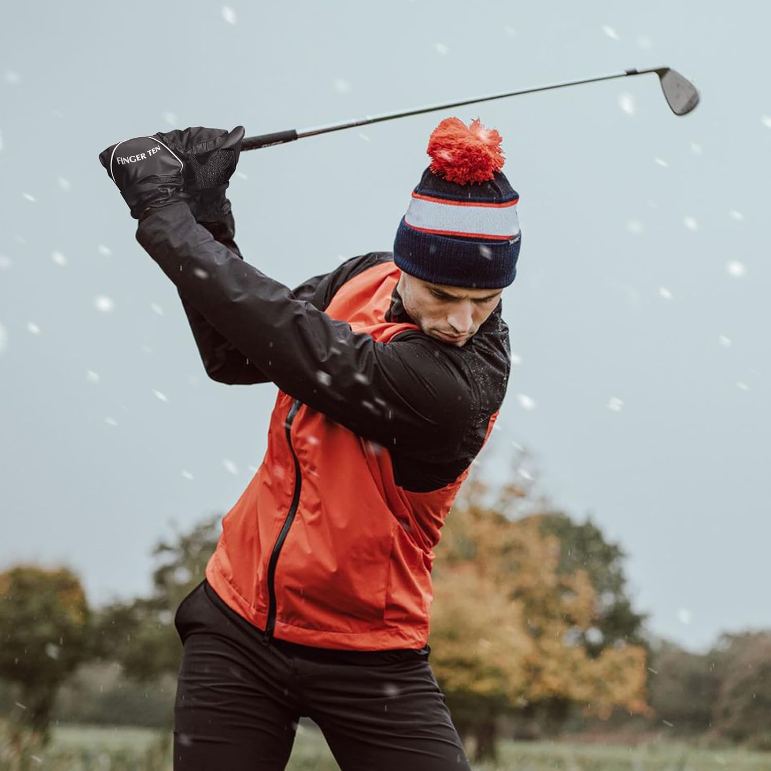 FINGER TEN Winter Golf Gloves Mittens Mitts Men Thermal 1 Pair, Windproof Waterproof Anti Slip Grip Warm Cold Weather Mitt for Push Cart and Practice Pack (1 Size) - Image 7