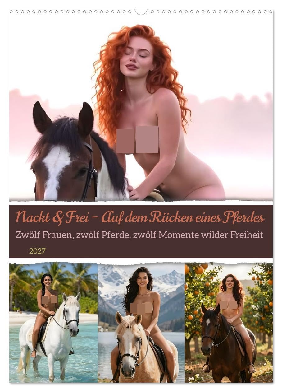 Nackt & Frei – Auf dem Rücken eines Pferdes (Wandkalender 2027 DIN A2 hoch), CALVENDO Monatskalender: Zwölf Frauen, zwölf Pferde, zwölf Momente wilder Freiheit (CALVENDO Erotik)