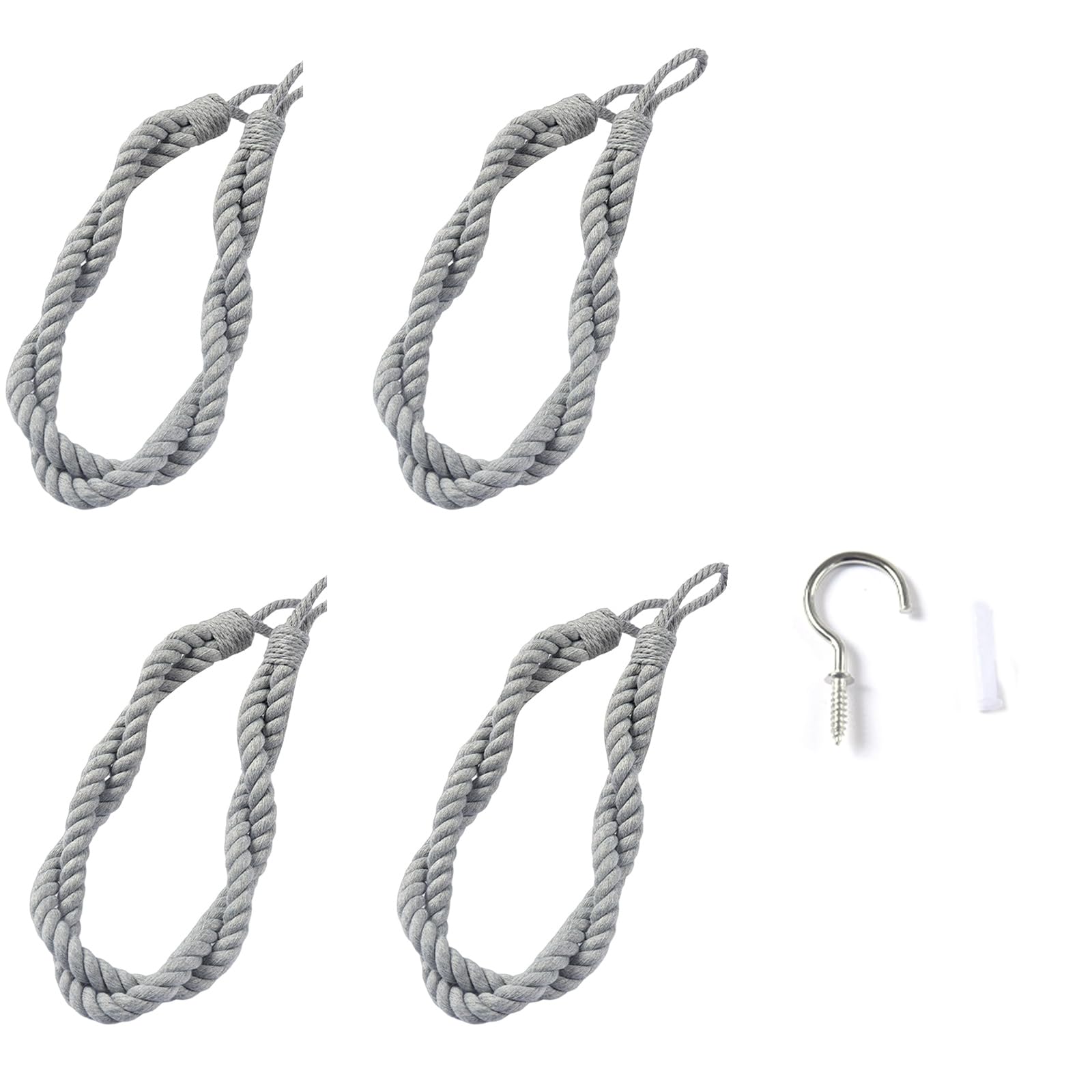 Tfaoys Grey Curtain Rope Curtain Tiebacks Hand Woven Bohos Styles Decorative Drape Holdbacks For Drapery Accessories Cotton Rope Holdbacks