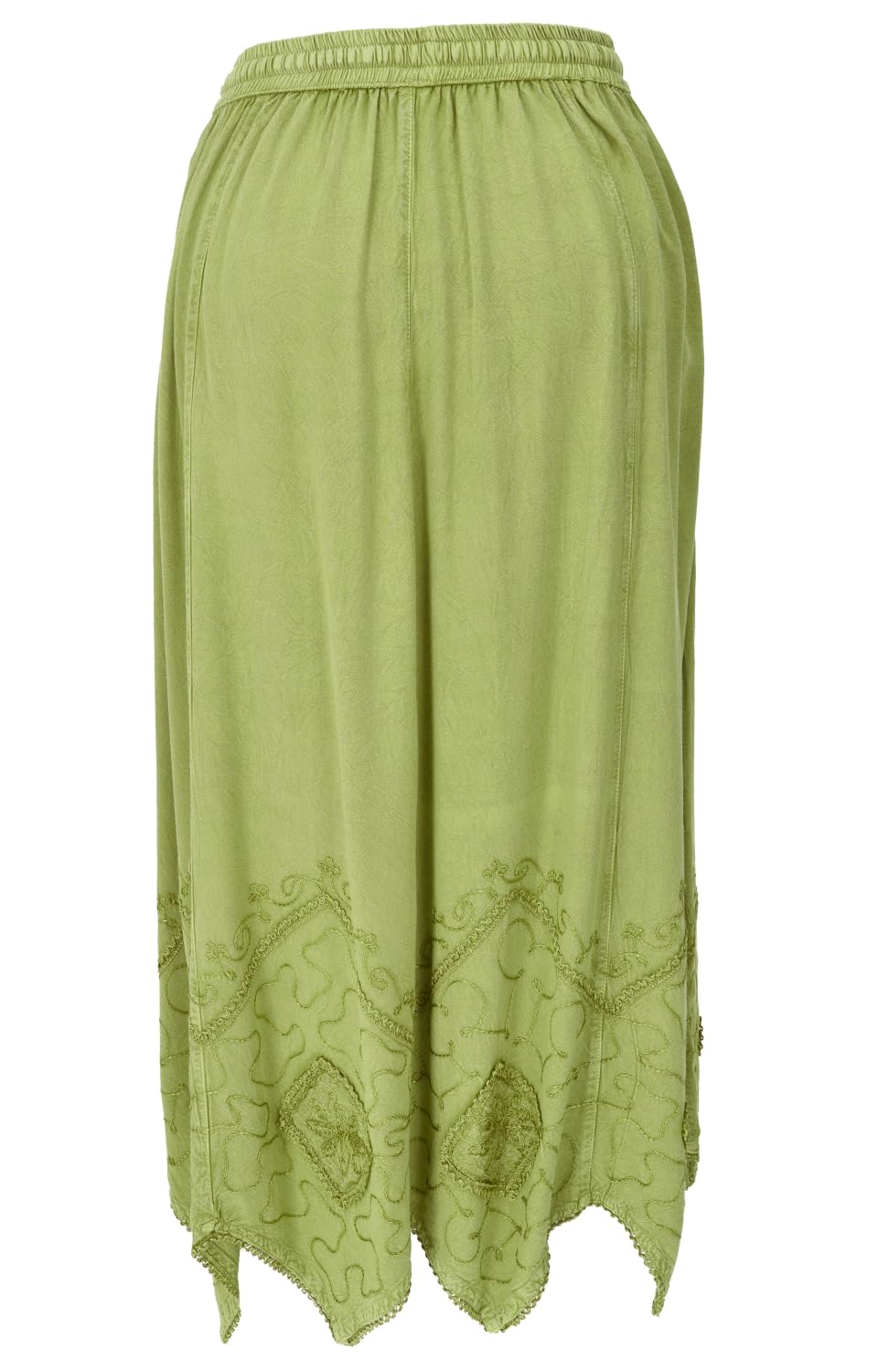 Bestickter Boho-Hippie-Rock, Zickzack-Maxirock, Sommer, Sand | Weit geschnitten, elastischer Bund, Kordelband, gezackter Saum, 100% Viskose, ideal für Sommeroutfits.