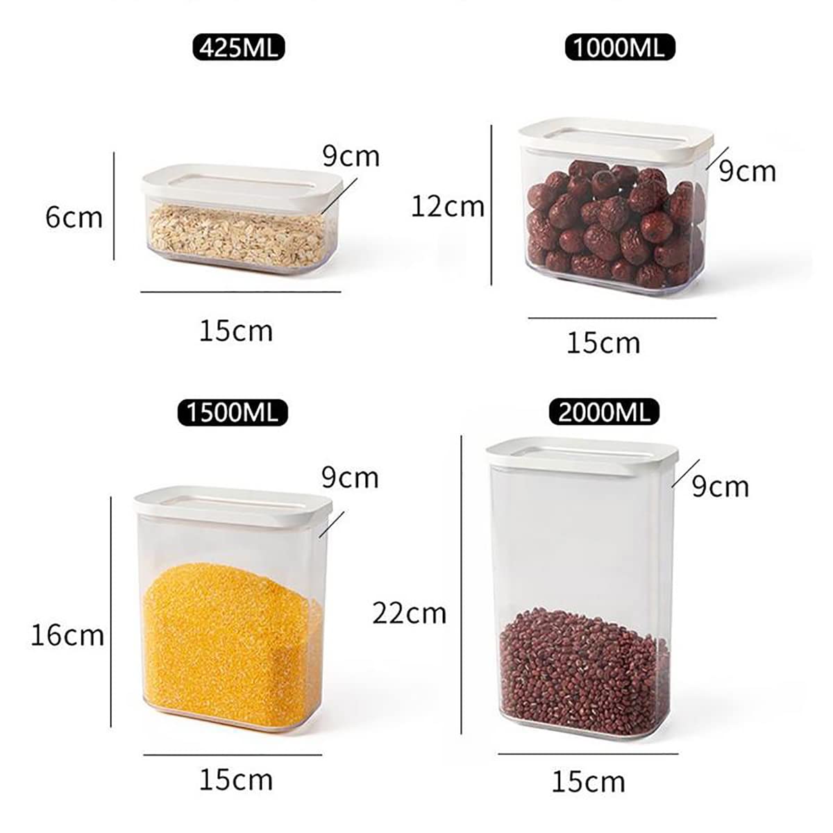 pepplo Frischhaltedosen luftdicht mit Deckel, stapelbare Behälter für Müsli, Nudeln, Backzubehör, Küche, Speisekammer, Organisation, Vorratsdosen mit Deckel, 1500 ml, 2 Stück