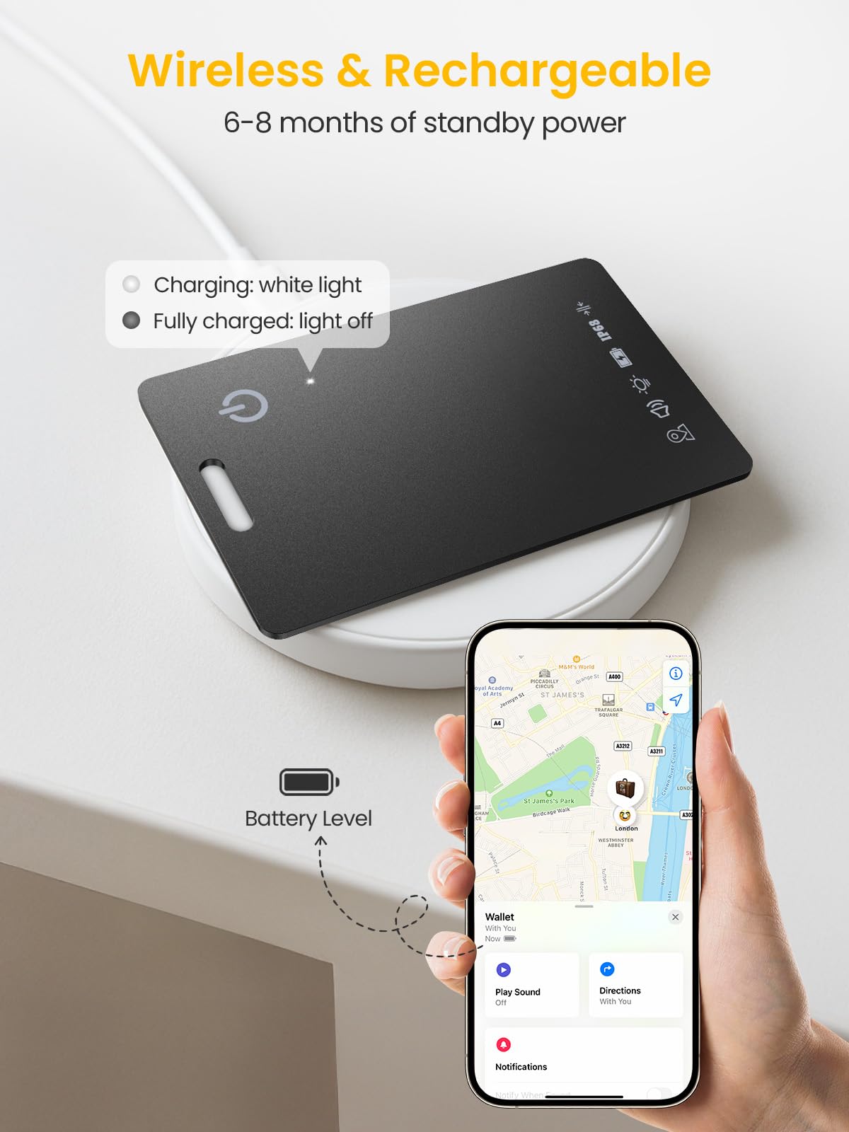 LOXP Lot de 2 cartes de suivi de portefeuille, fonctionne avec Apple Find My [certifié Apple MFi, iOS uniquement], localisateur GPS fin de 1,65 mm, étanche IP68, rechargeable sans fil pour