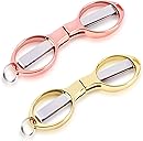 2PCS Folding Scissors, Portable Travel Scissor, Gift for Men Glasses Shaped Mini Shear Telescopic Cutter, Anti Rust Stainless Steel Scissors for Fishing Sewing Home Office (Rose Gold, Gold)