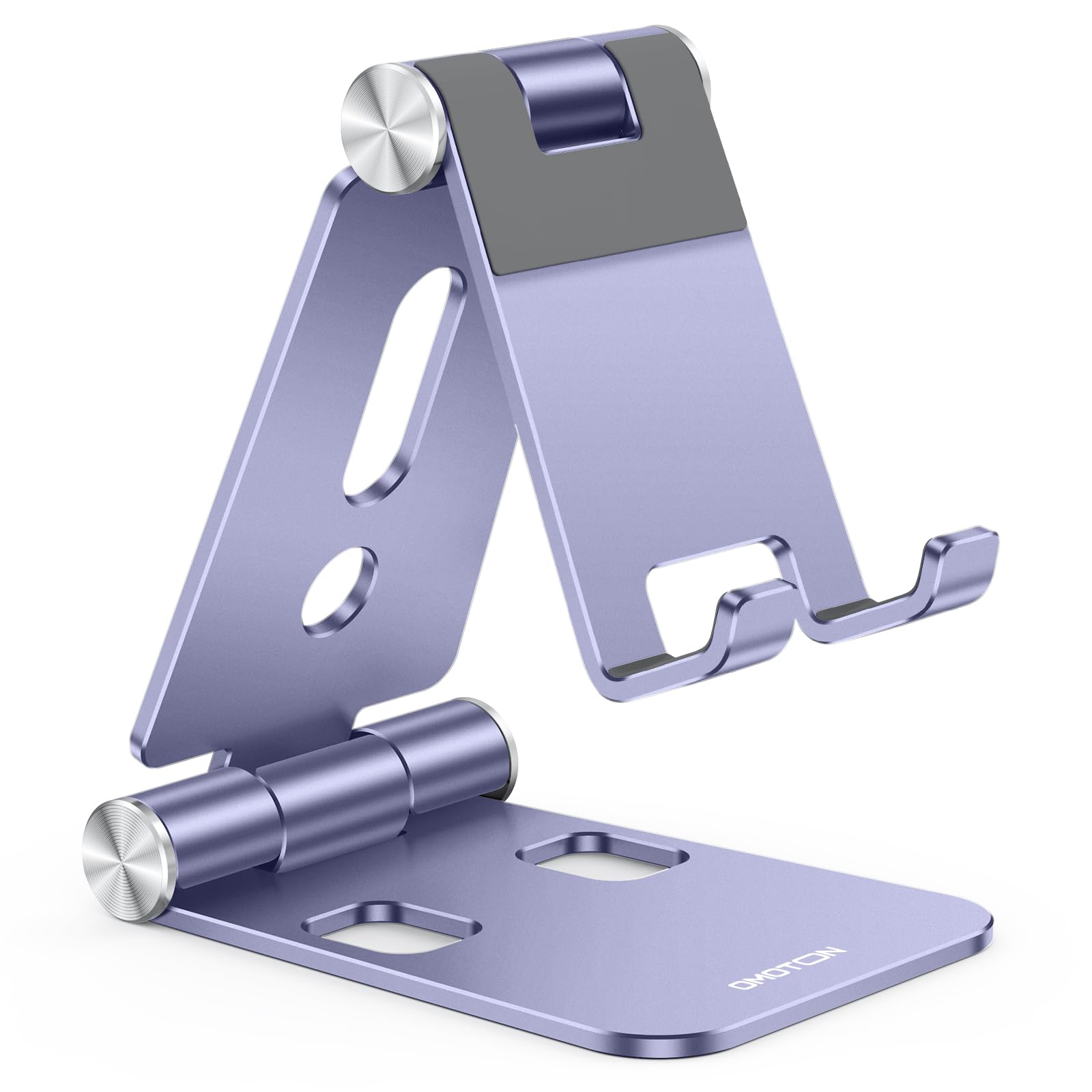 OMOTON Foldable Cell Phone Stand, C4 Portable Aluminum Phone Holder | Adjustable Phone Dock Cradle Compatible with iPhone 17/16/15 Pro Max Air, Samsung Galaxy, Small Tablets, Smart Phones, Purple
