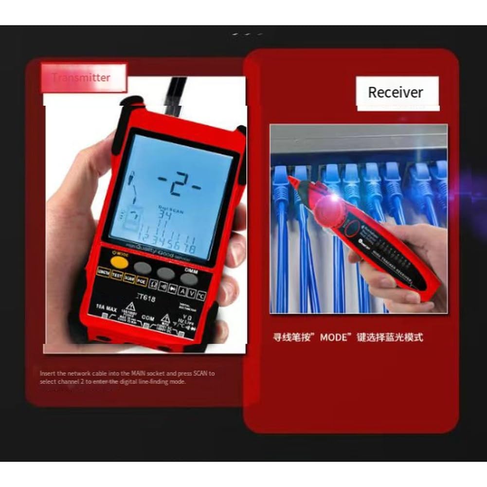 Tester di Cavi di Rete Portatile con Display LCD Abbinato, Analogico, Ricerca Digitale, Tester di Cavi Multifunzionale di Alta Qualità