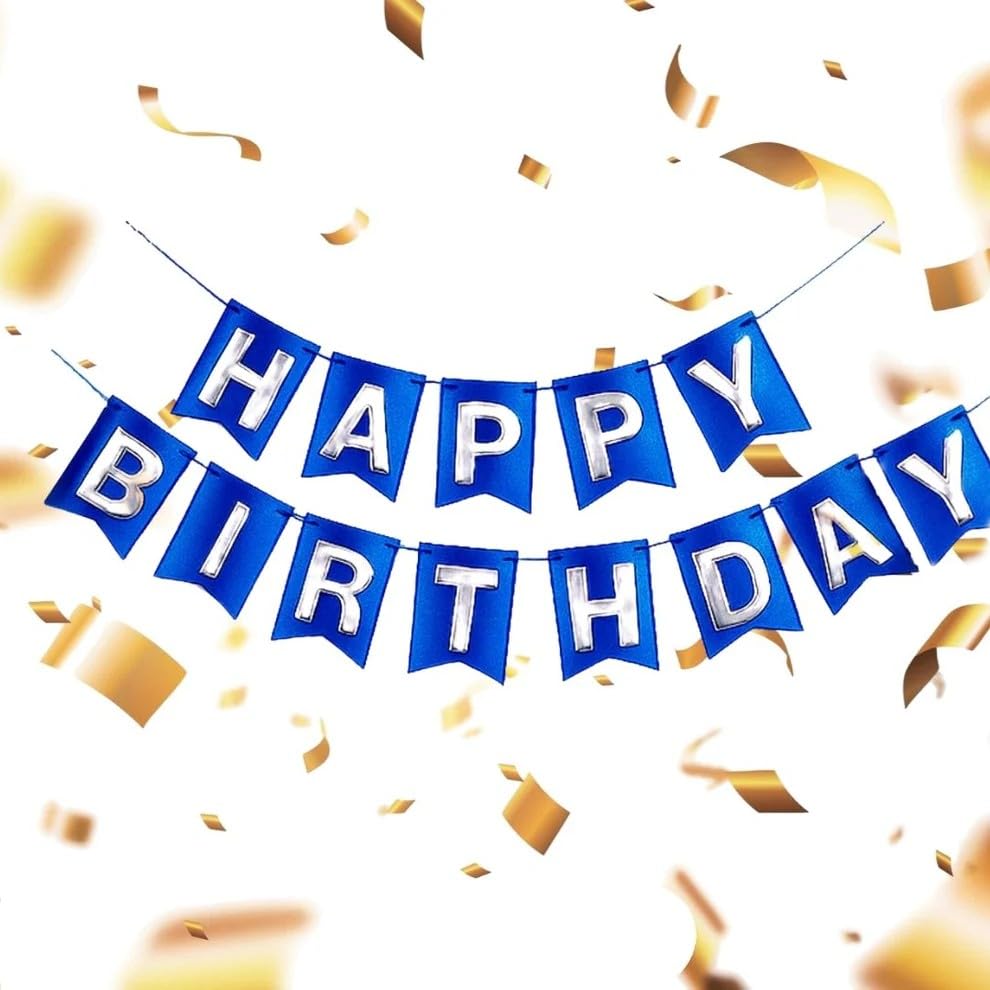 Image of Wanna Party Metallic Blue Happy Birthday Banner,Navy Blue and Silver Party Decorations Sigh for Birthday Decor,Backdrop for Birthday Decoration Items for Kids & Adults (Paper)