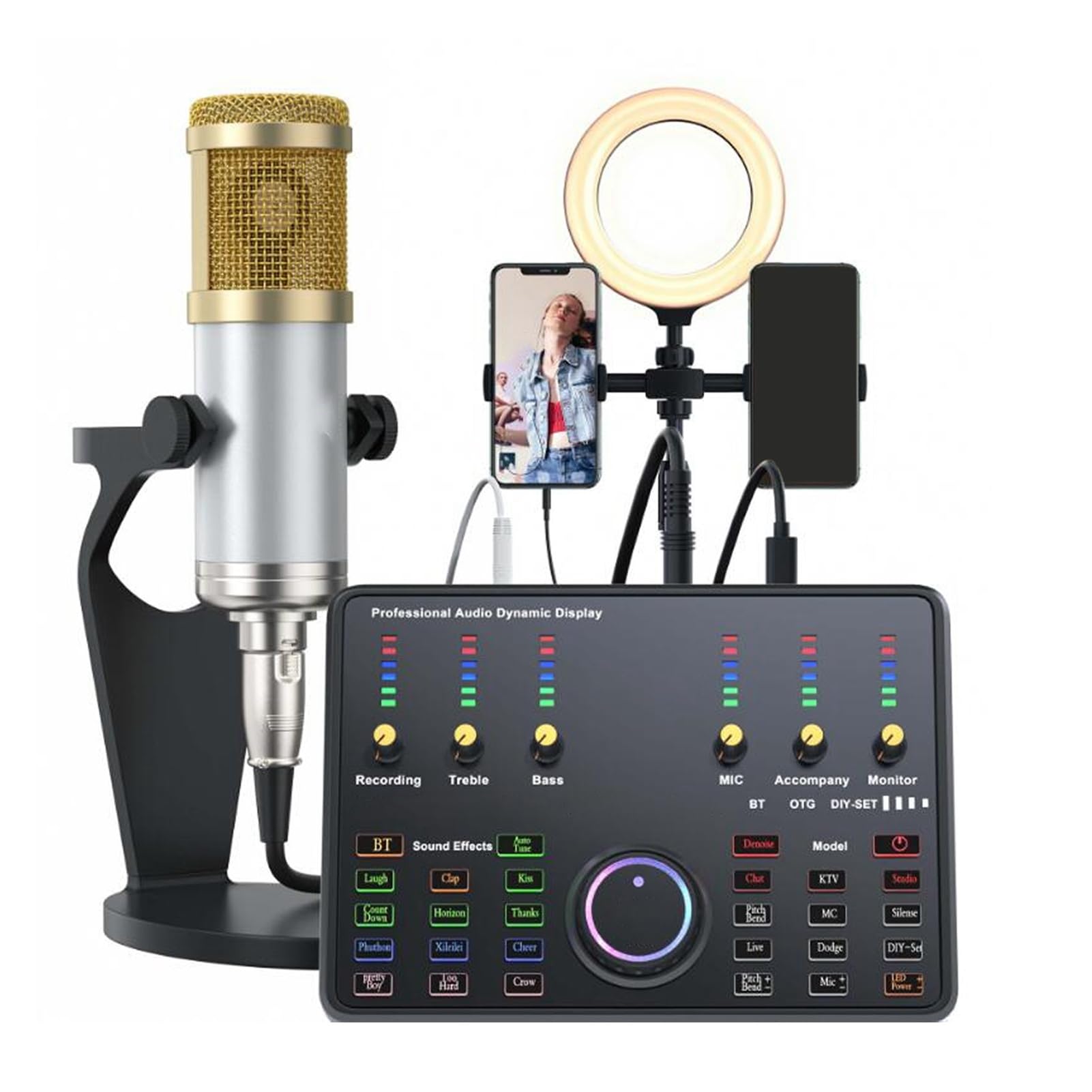 Tarjeta de Sonido en Vivo, Tarjeta de Sonido Externa USB, Tablero Mezclador de Audio, Cambiador de Voz con Múltiples Efectos de Sonido, para Grabación de Video, Transmisión en Vivo