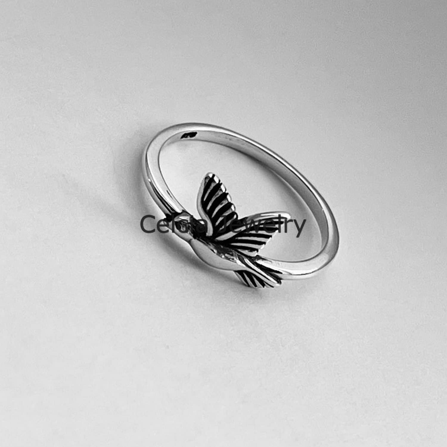 Sólido anillo de pájaro pequeño de plata de ley 925, anillo hecho a mano único, anillo de animal, anillo de paloma, anillo bohemio bohemio, anillo de espíritu, anillo minimalista