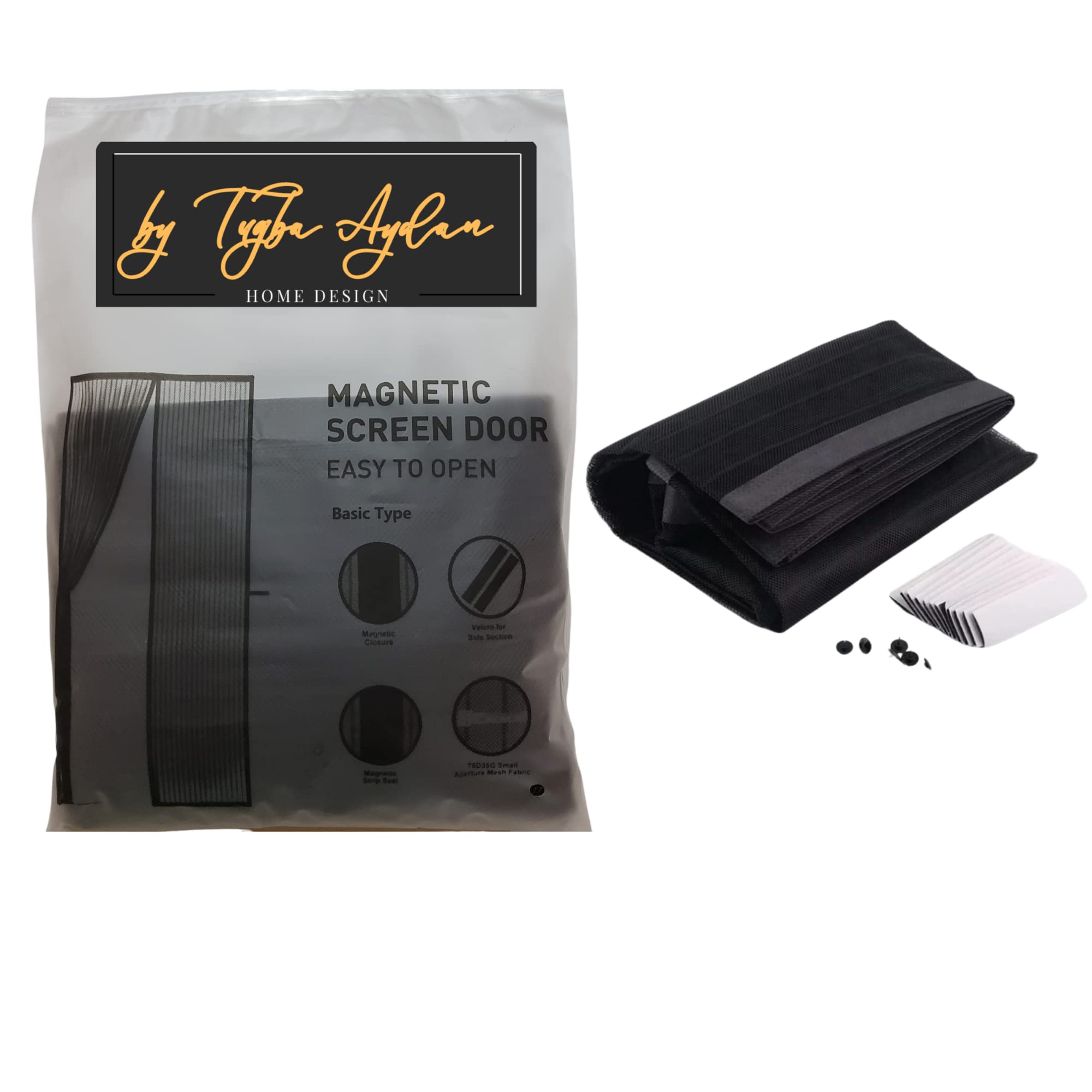 by Tugba Aydan - Magnetic Screen Door Mes 39" x 83" inch - Self Sealing, Hands Free Mesh Partition Keeps Bugs Out - Pet and Kid Friendly - Heavy Duty, Patent Pending Keep Open Feature Black