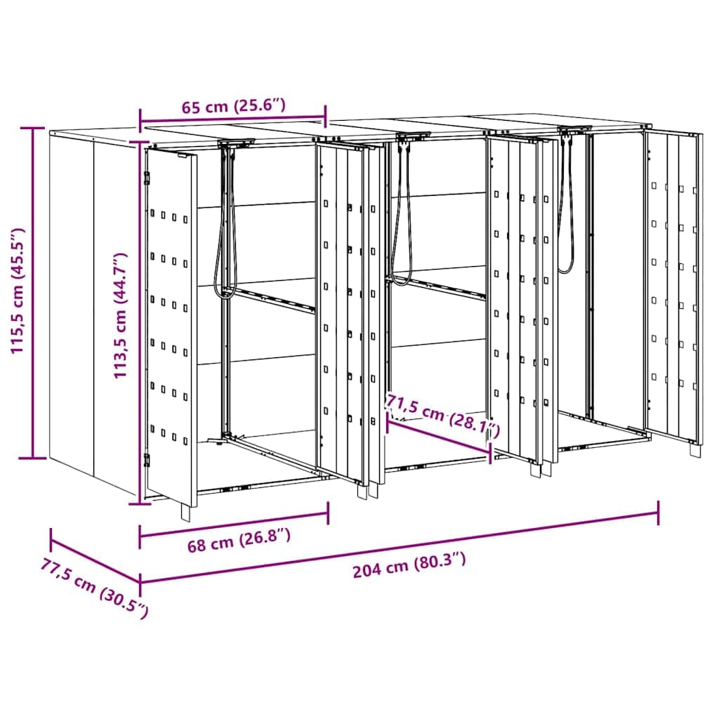 Mülltonnenbox 3er Mülltonnenboxen 240L Box für Mülltonnen Edelstahl