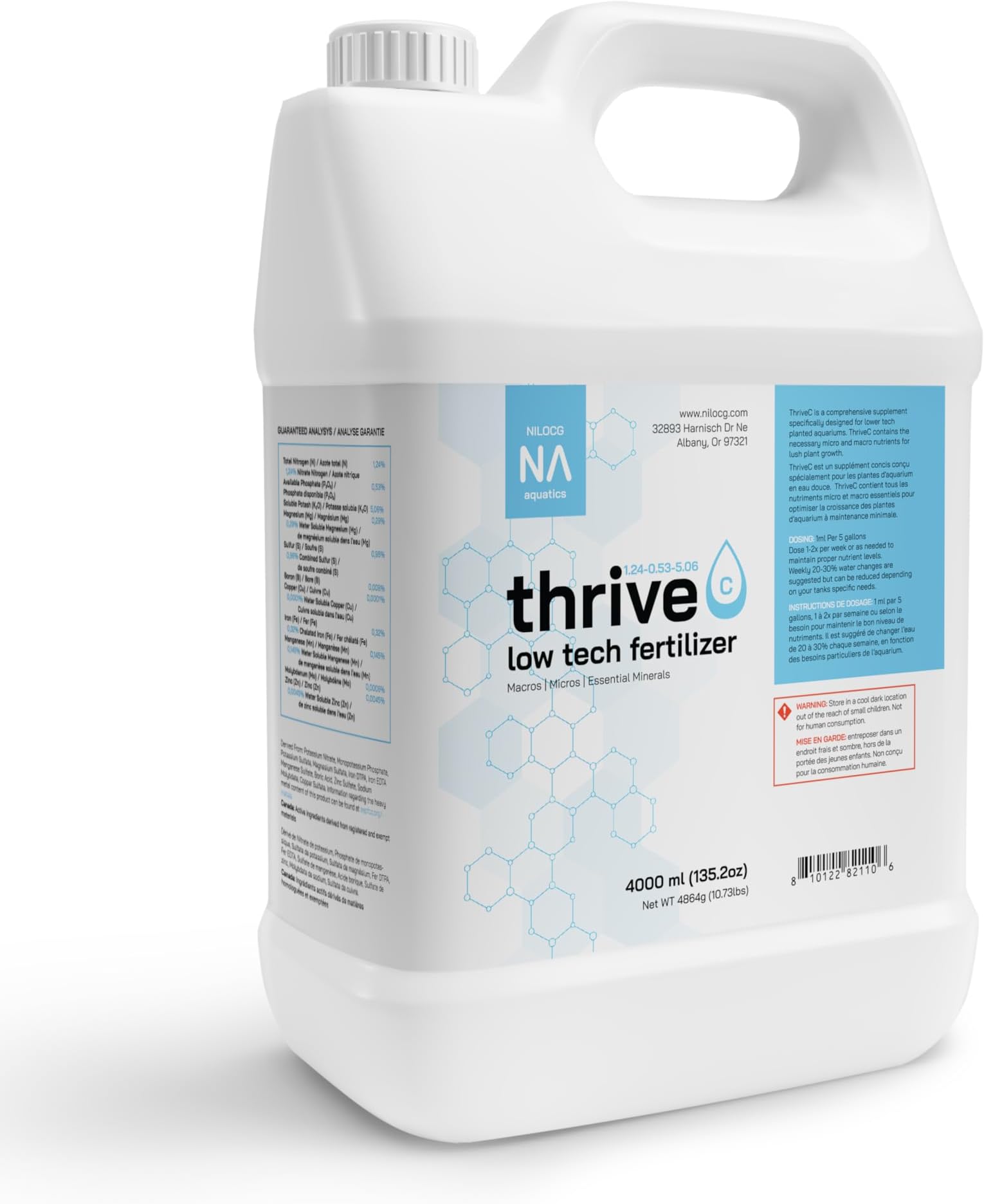 - Thrive C Liquid Aquarium Plant Fertilizer – All in One Plant Food – 4000ml – Specialized Fertilizer for Low Tech Tanks – Comprehensive nutrients – Aquarium Nutrition
