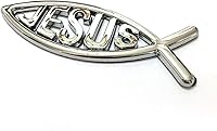 Vista 6 de MEETCUTE 2pcs Jesus Fish Decal Sticker Silver,3D Car Chrome Decal Emblem Sticker Religious God for Jesus Christian Fish Symbol