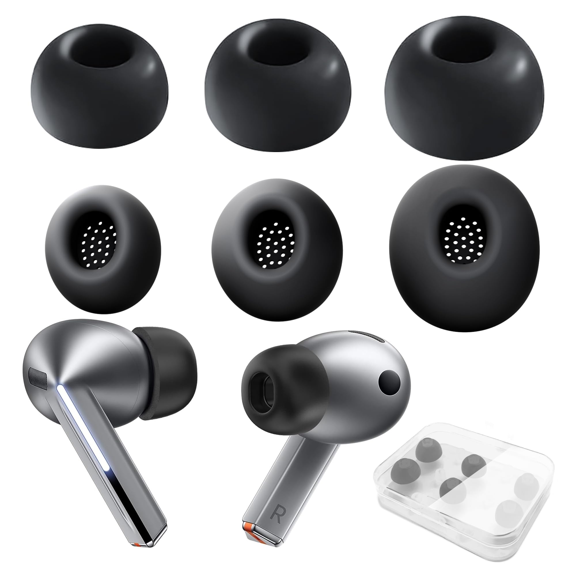 Silikonowe zatyczki do uszu do Samsung Galaxy Buds 3 Pro, kompatybilne z akcesoriami zapasowymi Galaxy Buds 3 Pro, czarne, L/M/S (3 pary) (S/M/L)