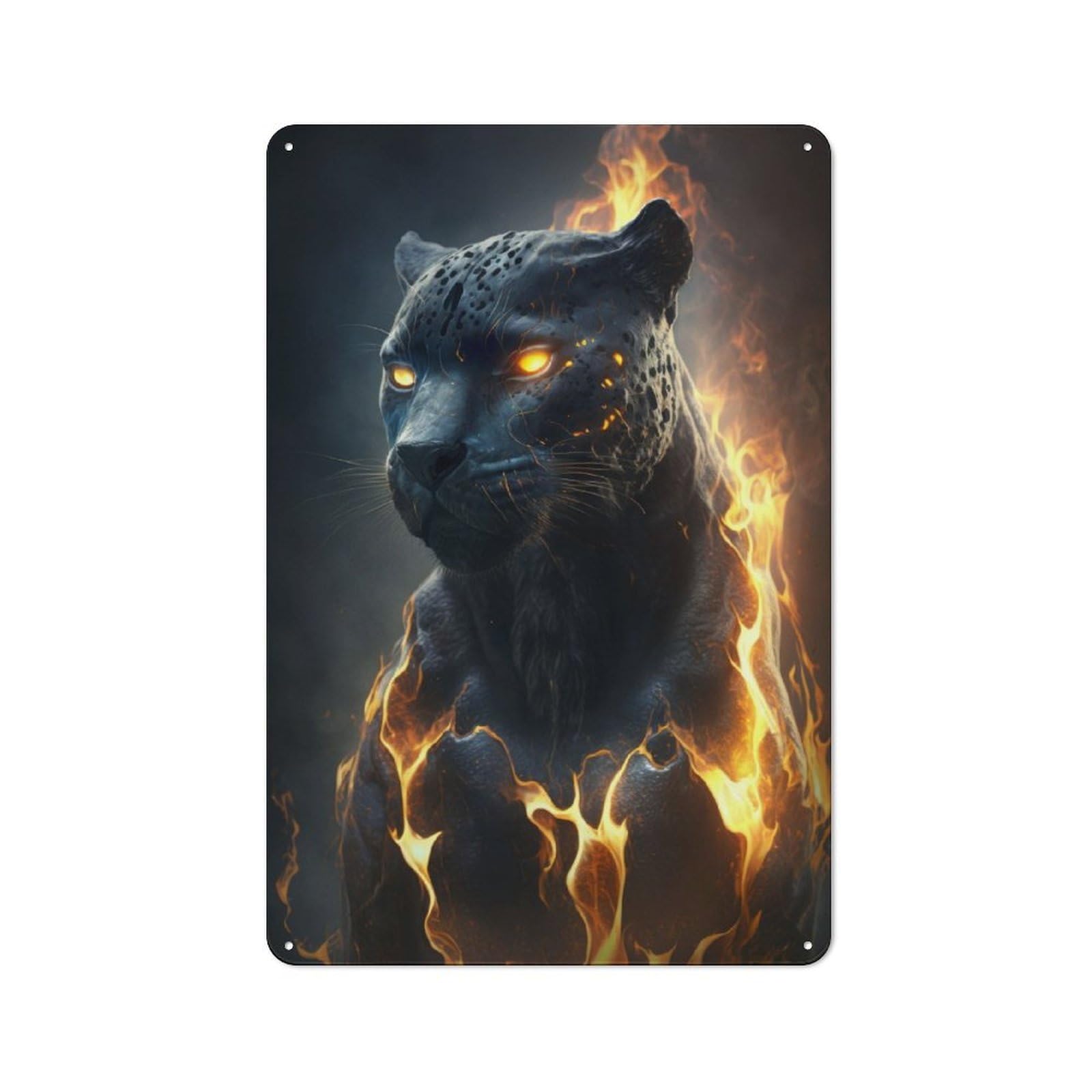 Junmoney Black Panther Fantasy Fire Tin Wall Plaque 30X20cm With For Bar Or Restaurant, Housewarming Wall Decor For People Furnishing Bar And Restaurant